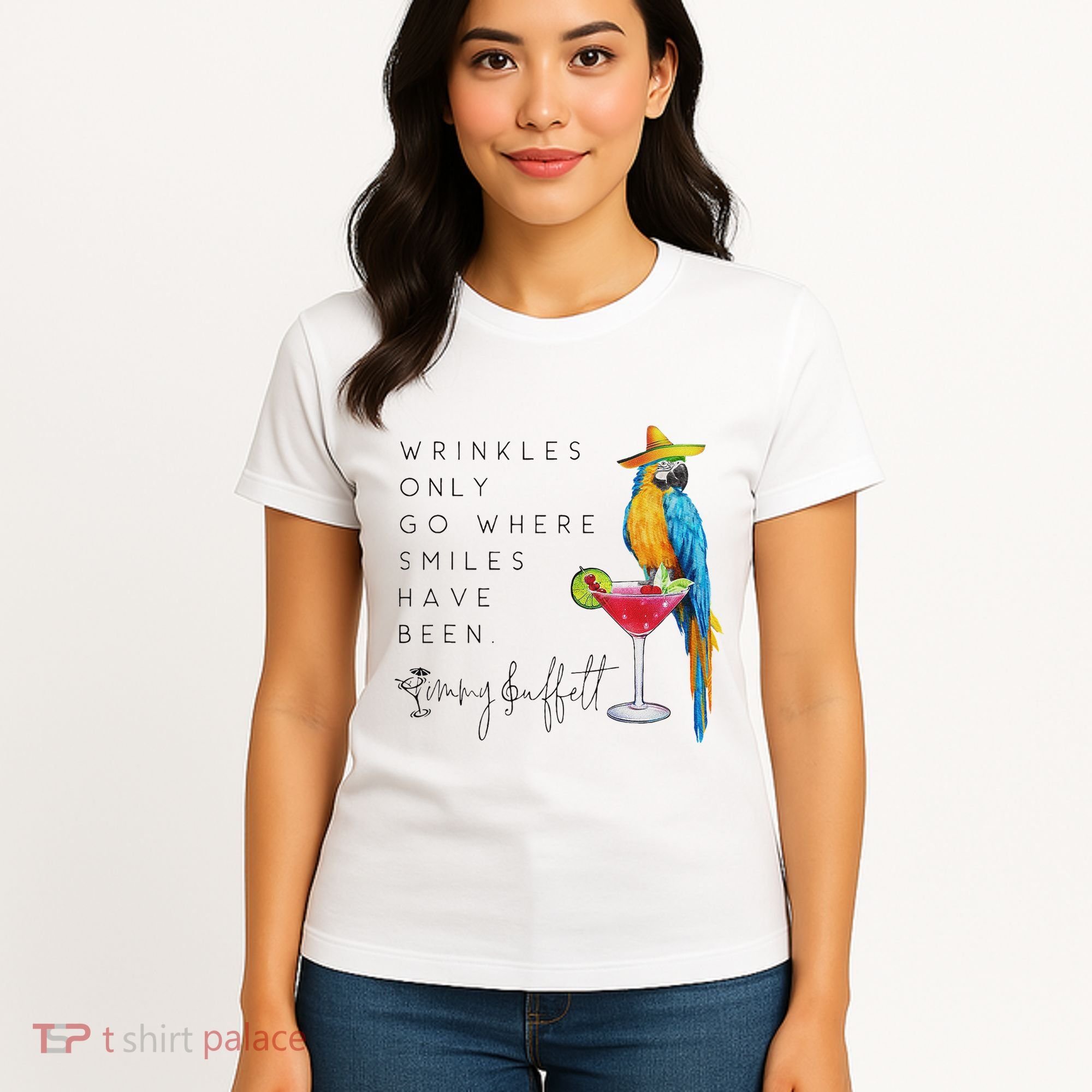 Wrinkles Only Go Where Smiles Have Been Cute Parrot Mexican Women's T-Shirt