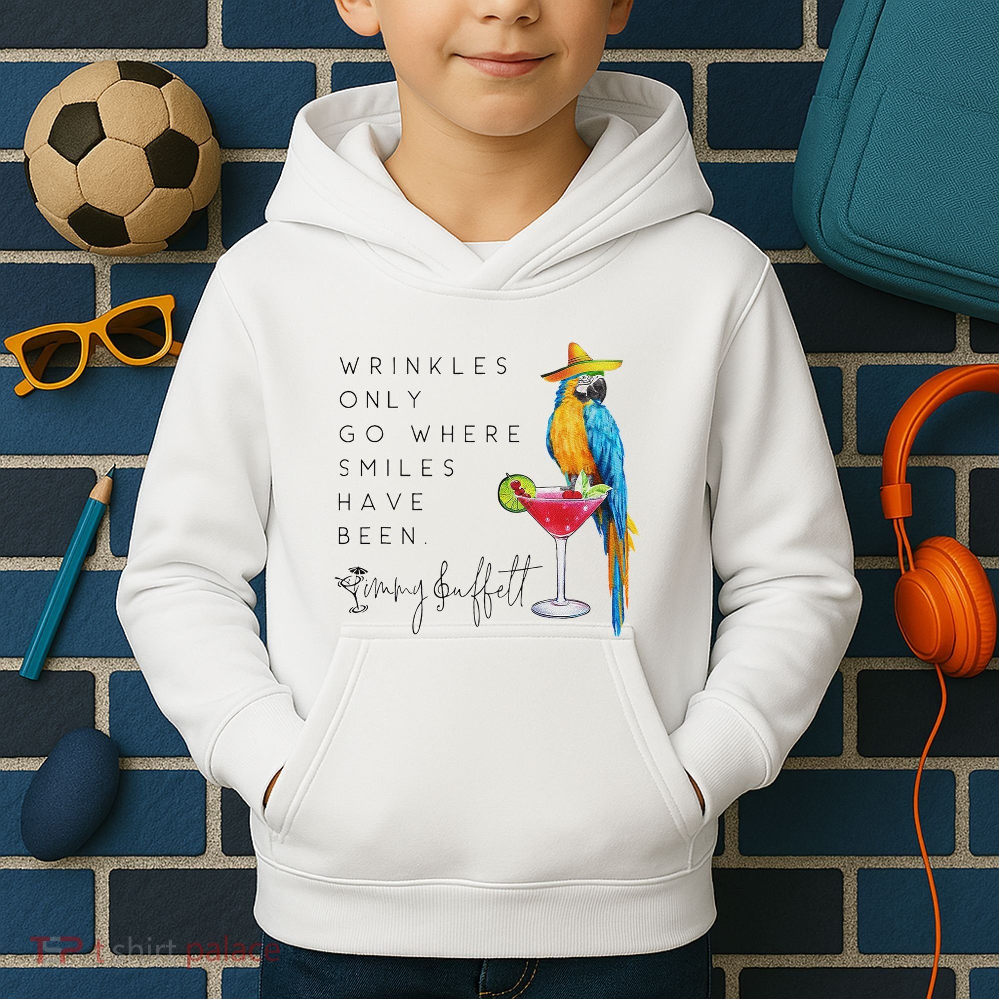 Wrinkles Only Go Where Smiles Have Been Cute Parrot Mexican Kids Hoodie
