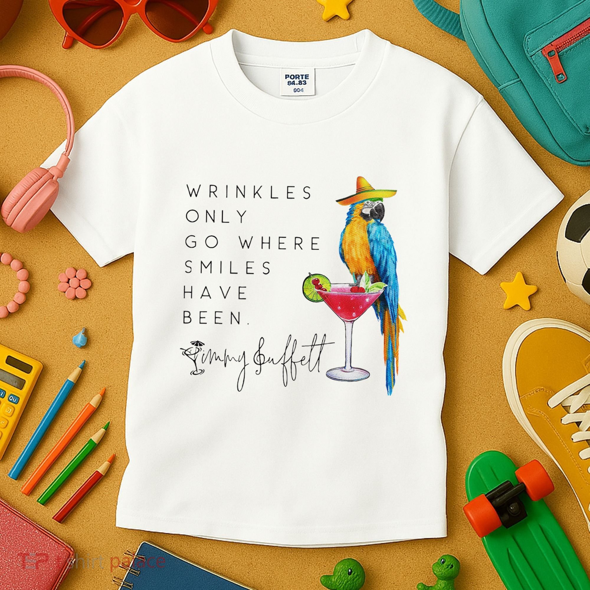 Wrinkles Only Go Where Smiles Have Been Cute Parrot Mexican Kids T-Shirt