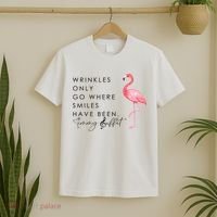 Wrinkles Only Go Where Smiles Have Been Cute Flamingo T-Shirt thumb 2