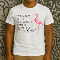 Wrinkles Only Go Where Smiles Have Been Cute Flamingo T-Shirt thumb 3