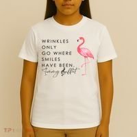 Wrinkles Only Go Where Smiles Have Been Cute Flamingo T-Shirt thumb 4