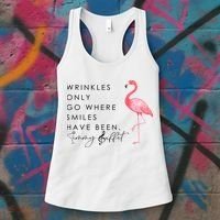 Wrinkles Only Go Where Smiles Have Been Cute Flamingo Women's Tank Top thumb 3