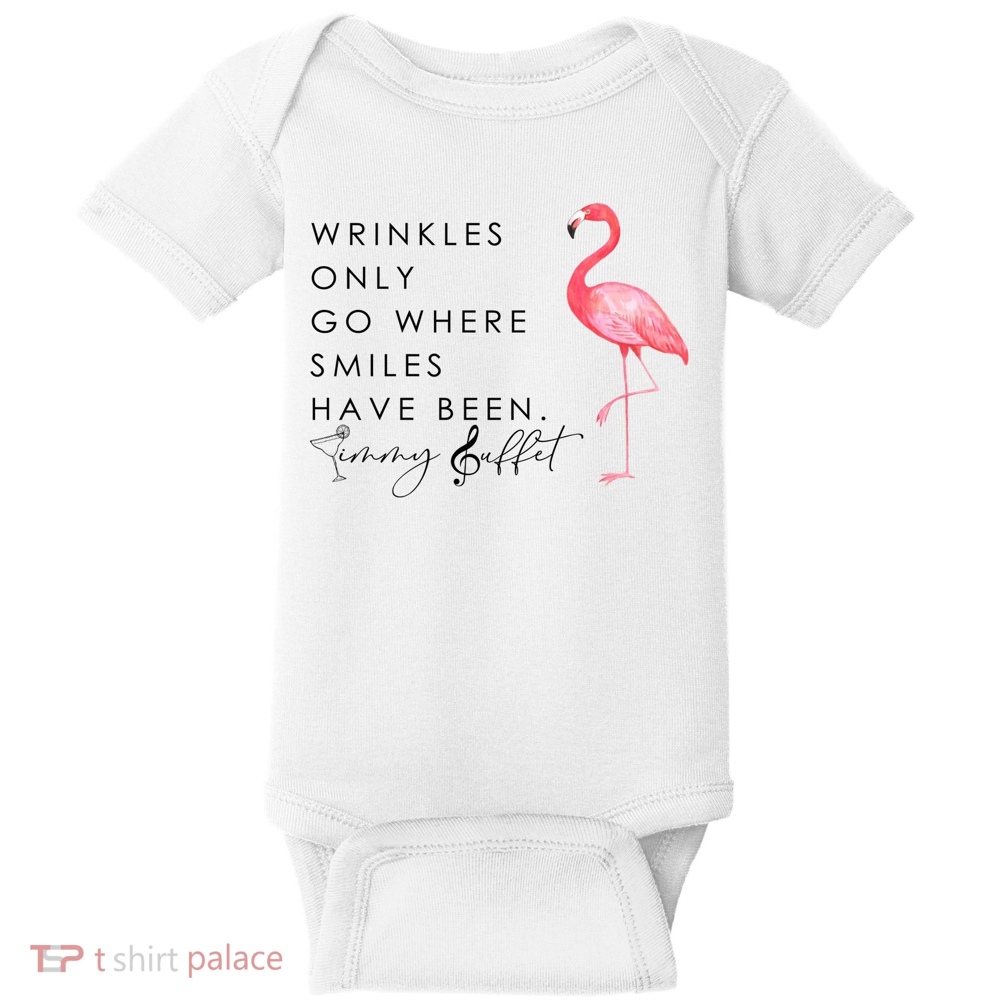 Wrinkles Only Go Where Smiles Have Been Cute Flamingo Baby Bodysuit