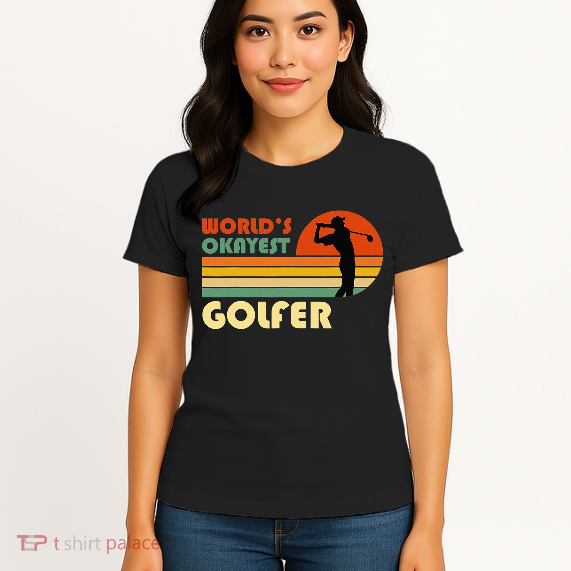 World's Okayest Golfer Funny Golf Retro Women's T-Shirt