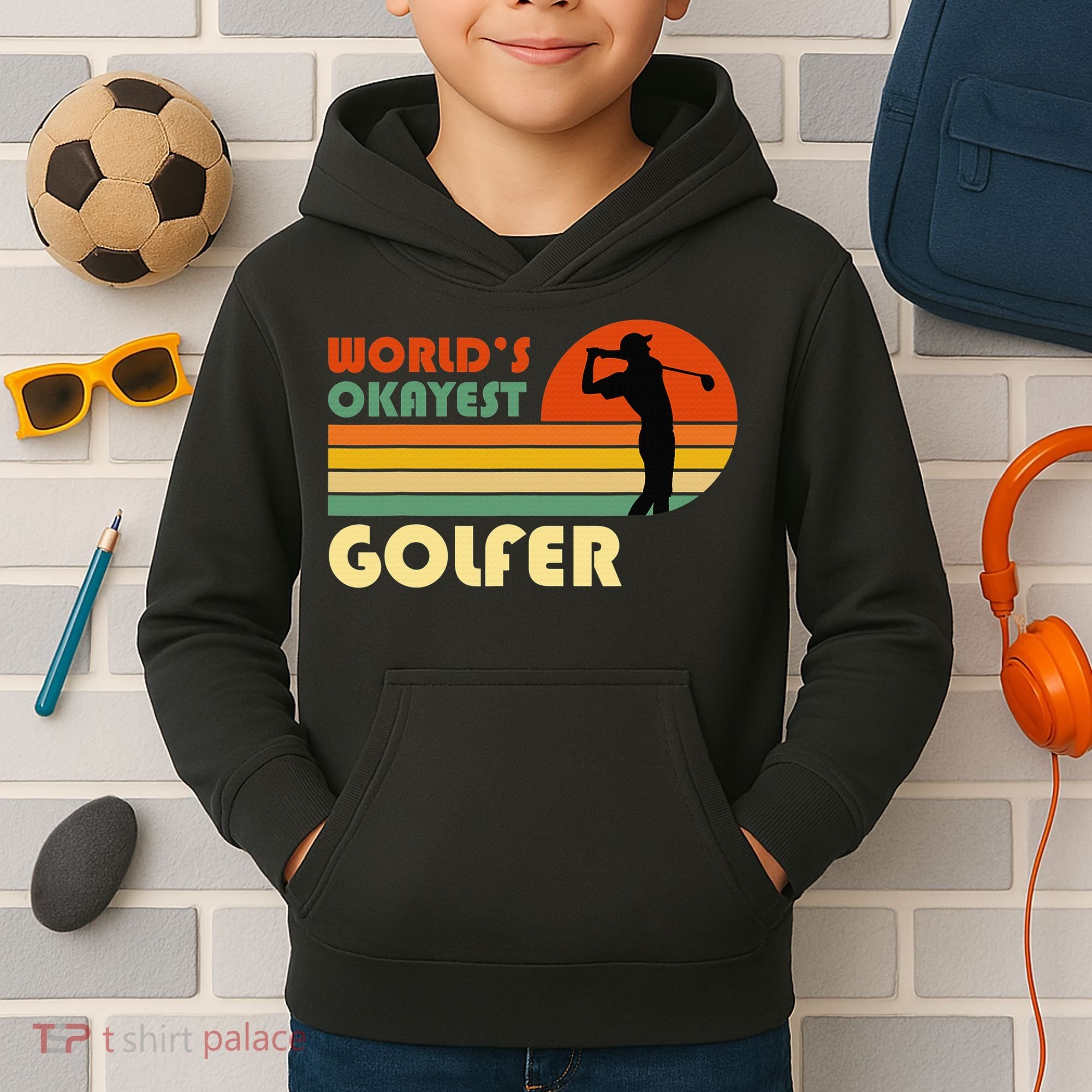 World's Okayest Golfer Funny Golf Retro Kids Hoodie