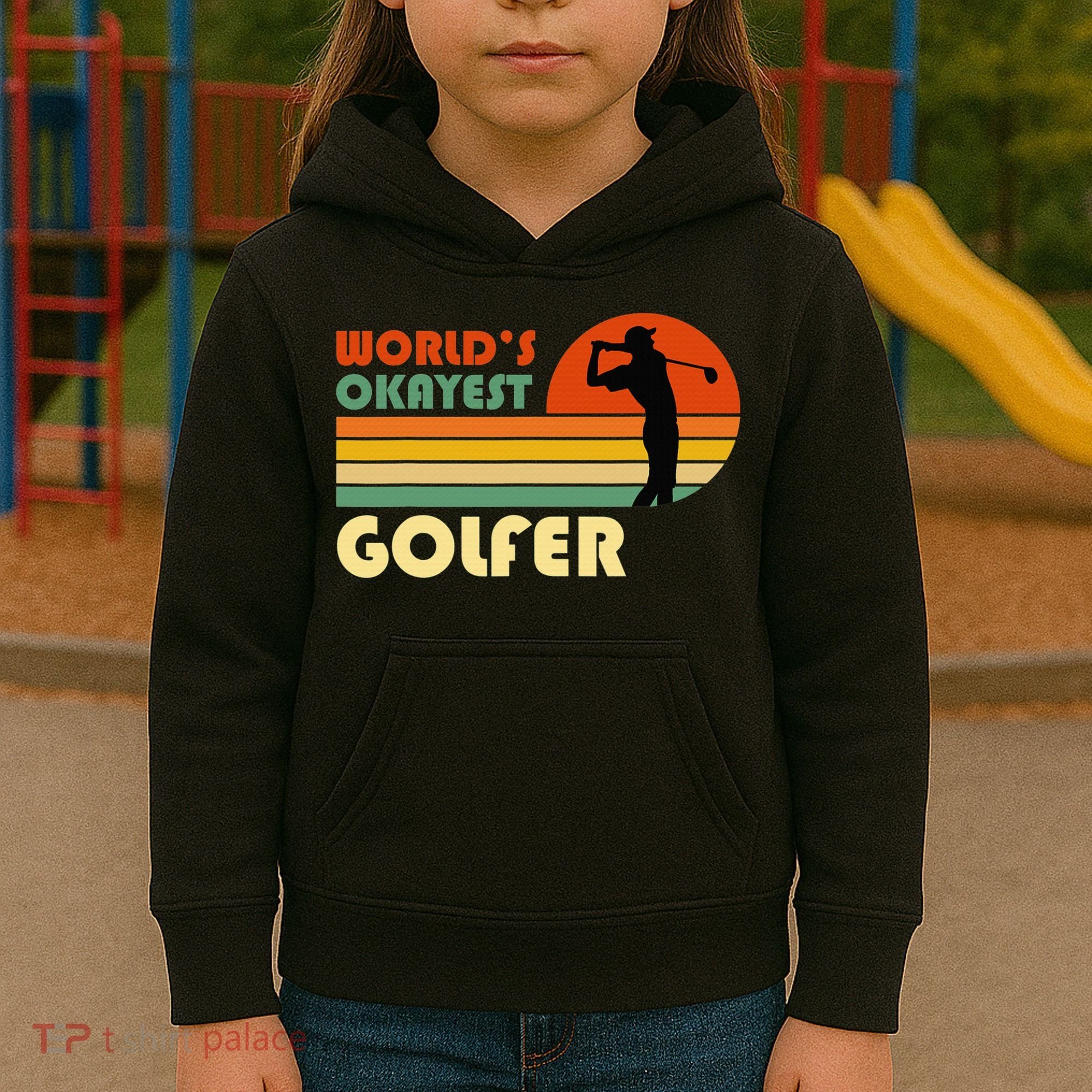 World's Okayest Golfer Funny Golf Retro Kids Hoodie