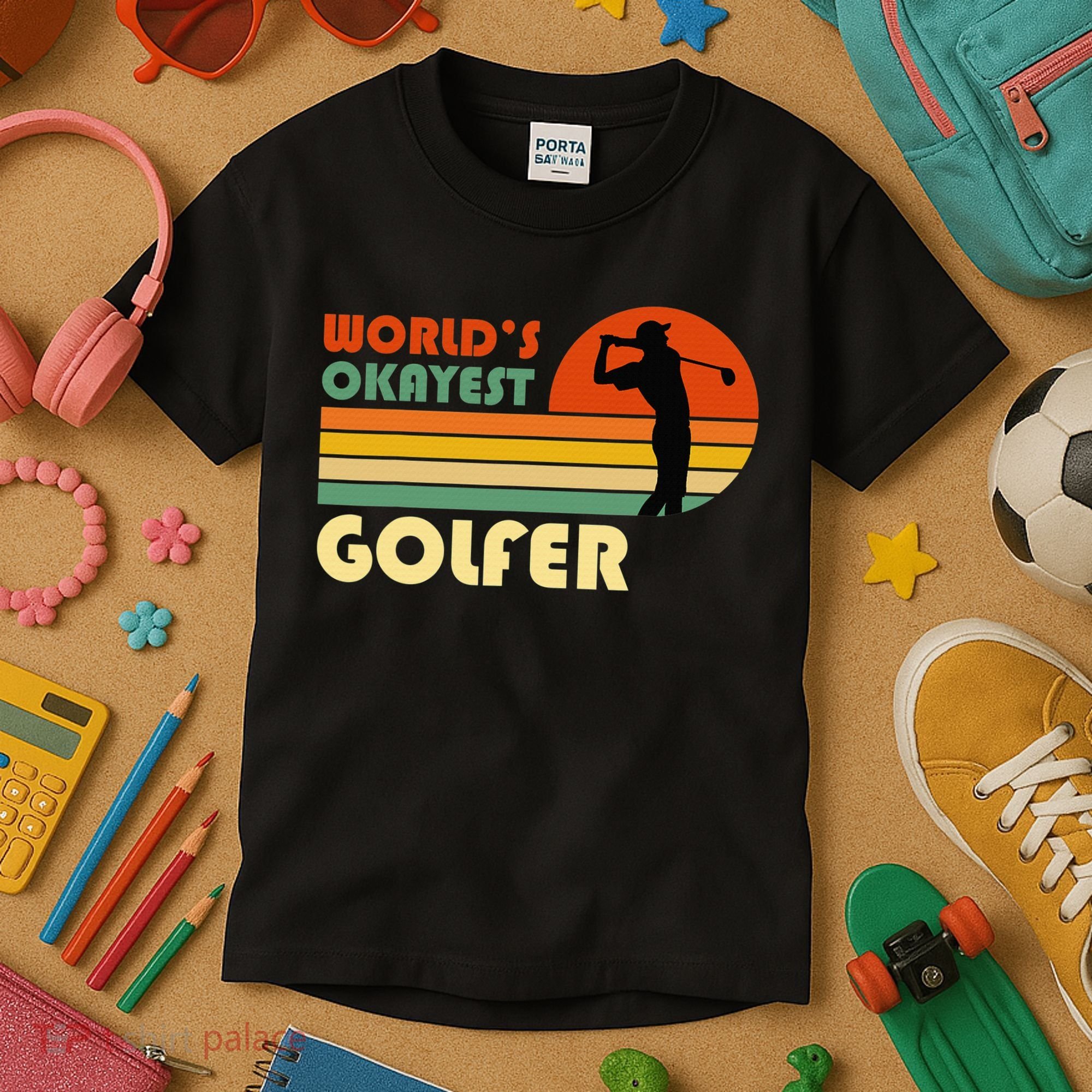 World's Okayest Golfer Funny Golf Retro Kids T-Shirt