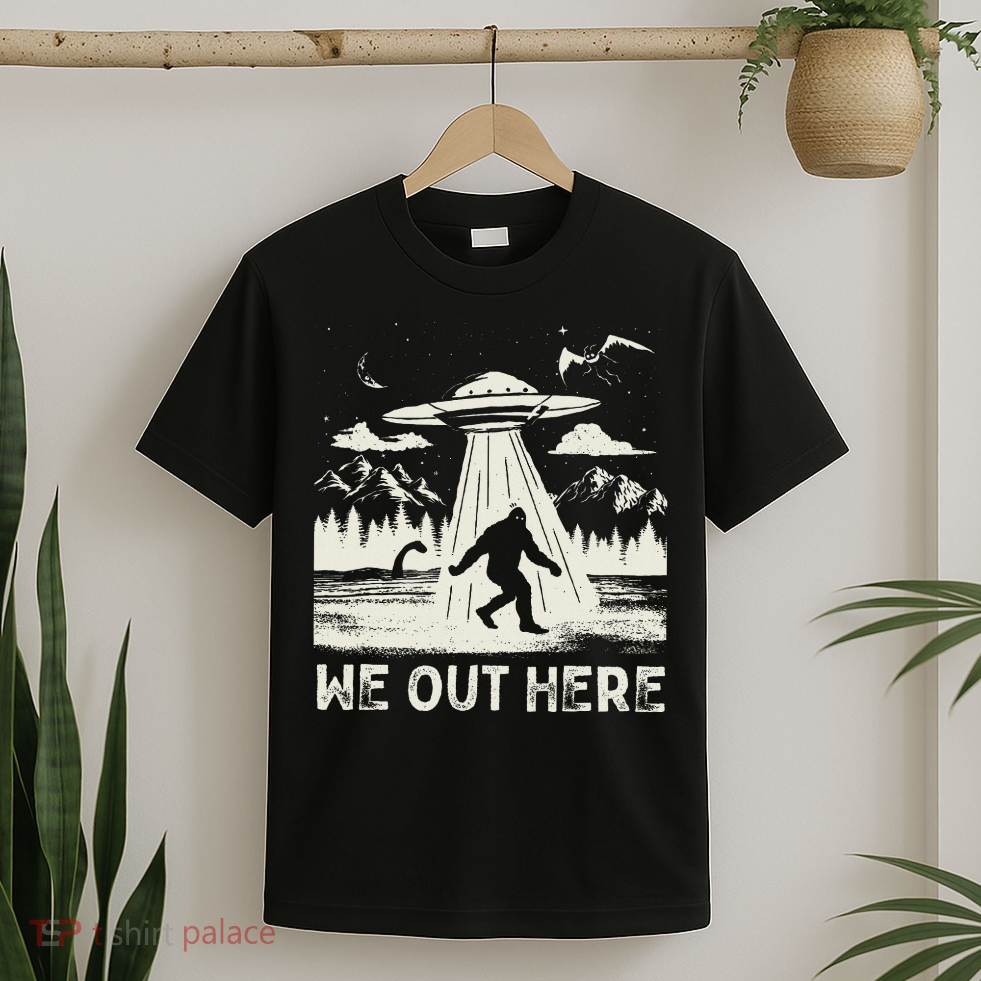 We Out Here Funny Bigfoot Mothman Cryptid Ufo Abduction T-Shirt