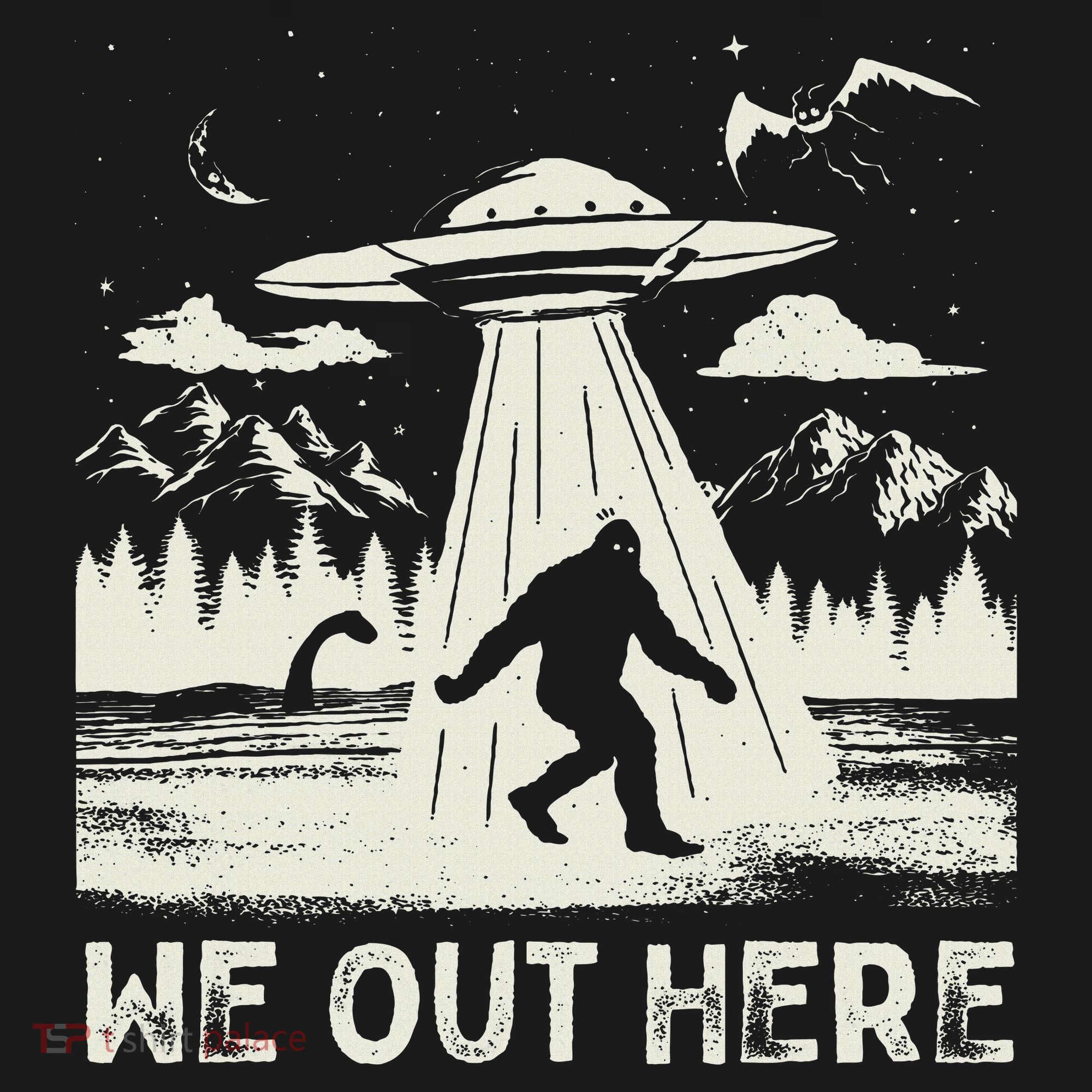We Out Here Funny Bigfoot Mothman Cryptid Ufo Abduction Women's Tank Top