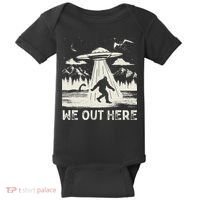We Out Here Funny Bigfoot Mothman Cryptid Ufo Abduction Baby Bodysuit thumb 0
