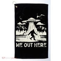 We Out Here Funny Bigfoot Mothman Cryptid Ufo Abduction Golf Towel thumb 0