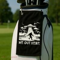 We Out Here Funny Bigfoot Mothman Cryptid Ufo Abduction Golf Towel thumb 2