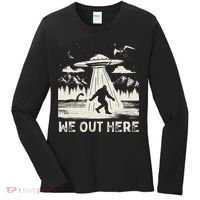 We Out Here Funny Bigfoot Mothman Cryptid Ufo Abduction Women's Long Sleeve Shirt thumb 0