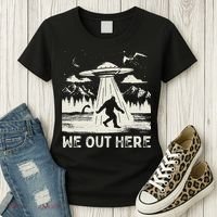 We Out Here Funny Bigfoot Mothman Cryptid Ufo Abduction Women's T-Shirt thumb 3