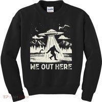 We Out Here Funny Bigfoot Mothman Cryptid Ufo Abduction Kids Sweatshirt thumb 0