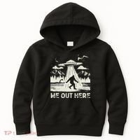 We Out Here Funny Bigfoot Mothman Cryptid Ufo Abduction Kids Hoodie thumb 0