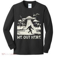 We Out Here Funny Bigfoot Mothman Cryptid Ufo Abduction Kids Long Sleeve Shirt thumb 0