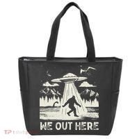 We Out Here Funny Bigfoot Mothman Cryptid Ufo Abduction Tote Bag thumb 0