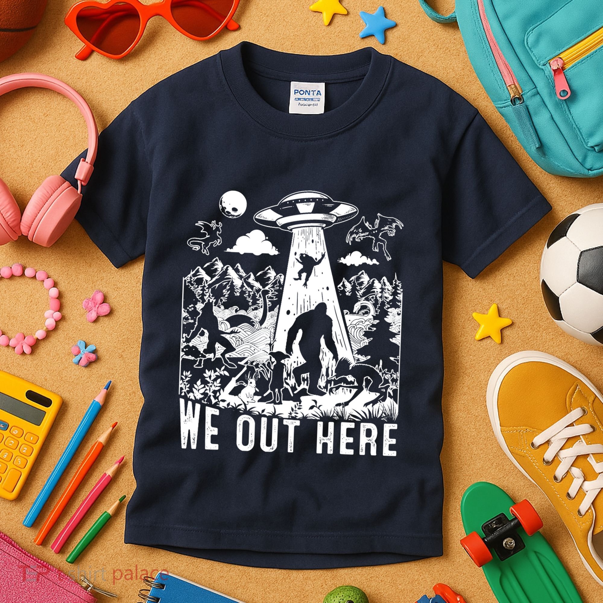 We Out Here Support All Your Local Mythical Cryptid Monsters Kids T-Shirt