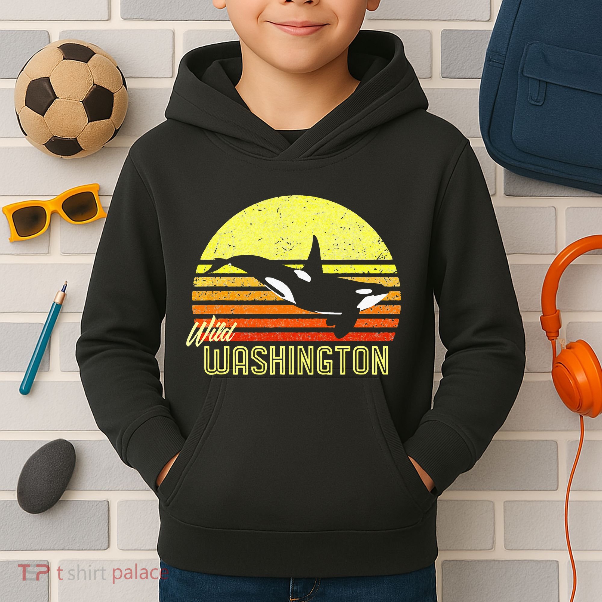 Washington Orca Killer Whale Puget Sound Marine Biologist Kids Hoodie