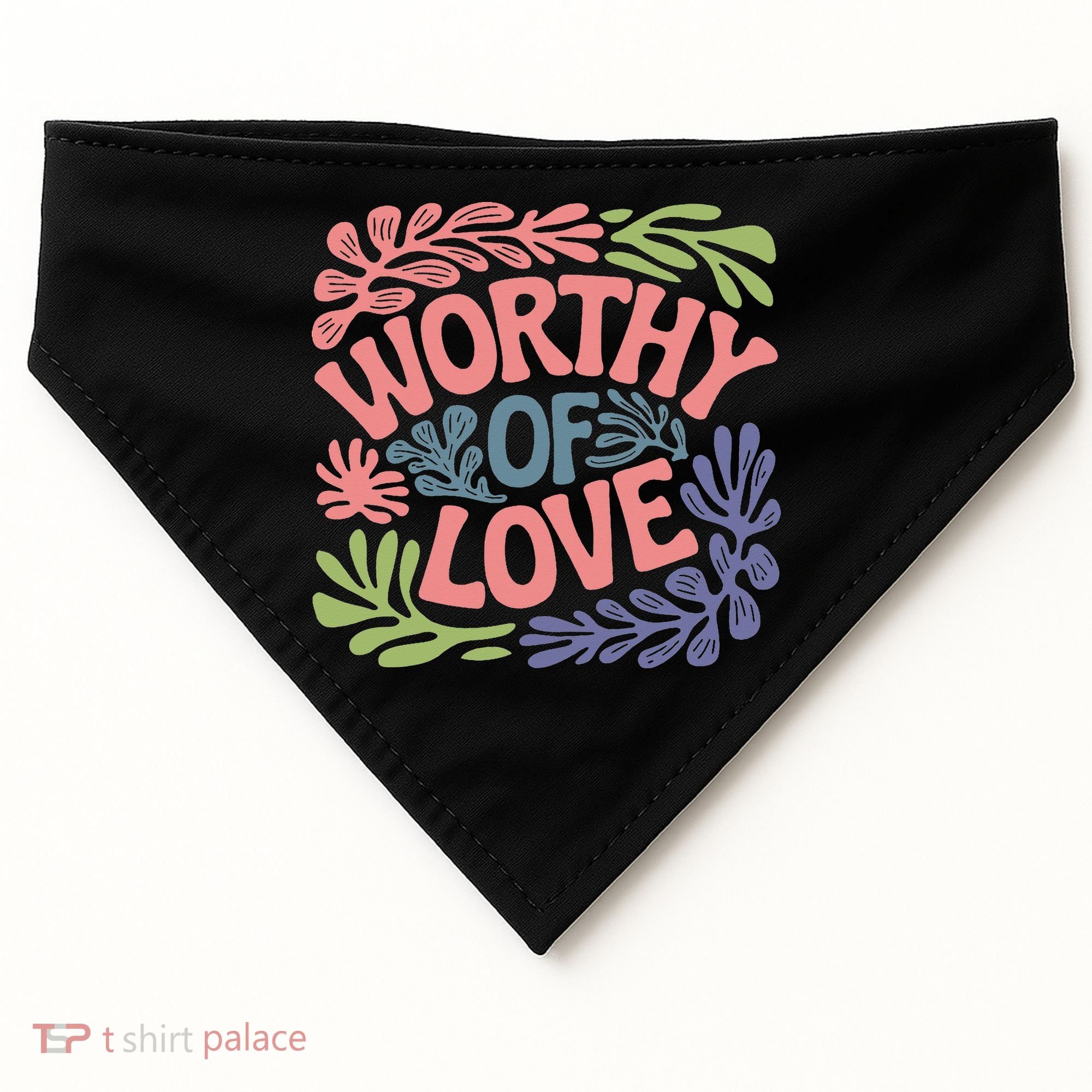 Worthy Of Love Inspirational Floral Pattern USA-Made Doggie Bandana