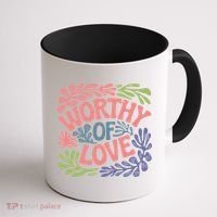 Worthy Of Love Inspirational Floral Pattern Coffee Mug thumb 1