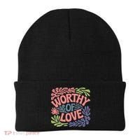 Worthy Of Love Inspirational Floral Pattern Beanie thumb 0