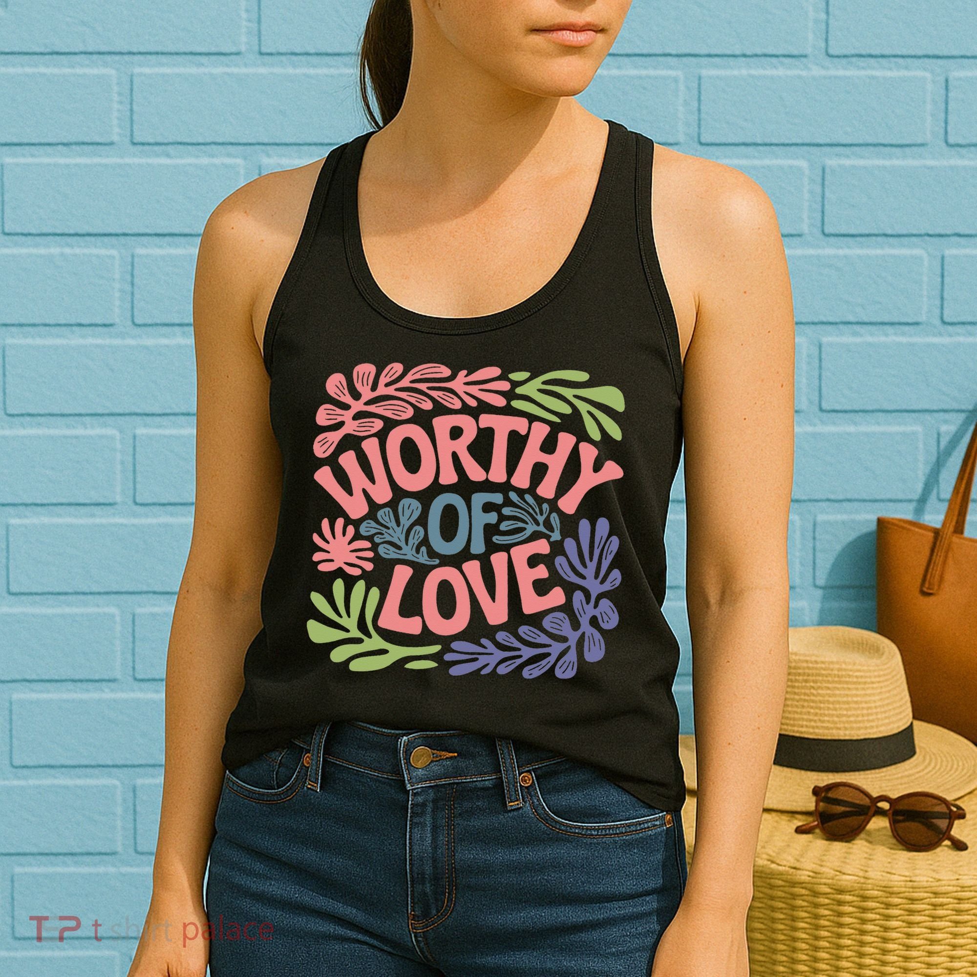 Worthy Of Love Inspirational Floral Pattern Women's Tank Top