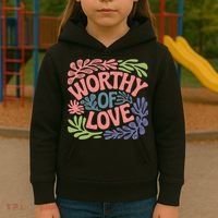Worthy Of Love Inspirational Floral Pattern Kids Hoodie thumb 3