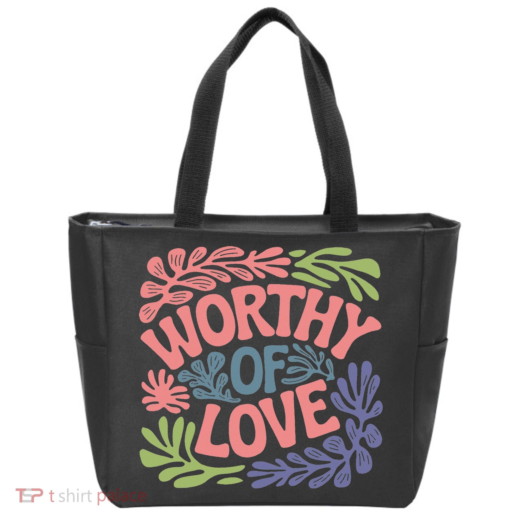 Worthy Of Love Inspirational Floral Pattern Tote Bag
