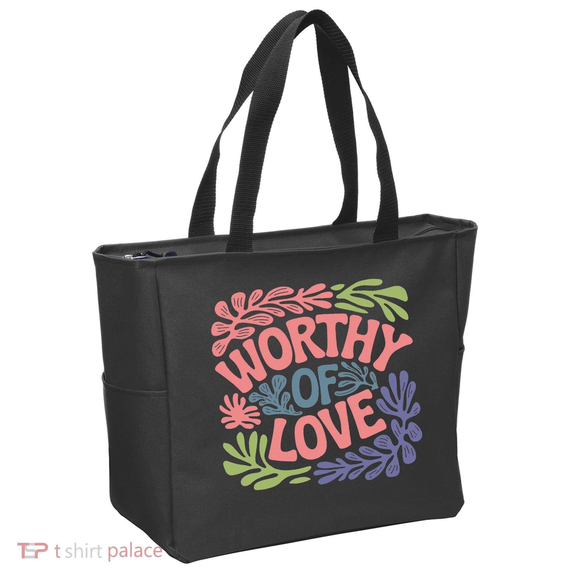 Worthy Of Love Inspirational Floral Pattern Tote Bag