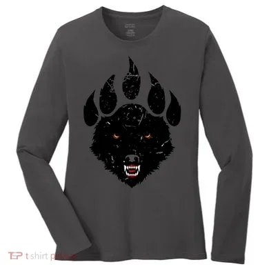 Wolf Claw Imprint Face Women's Long Sleeve Shirt