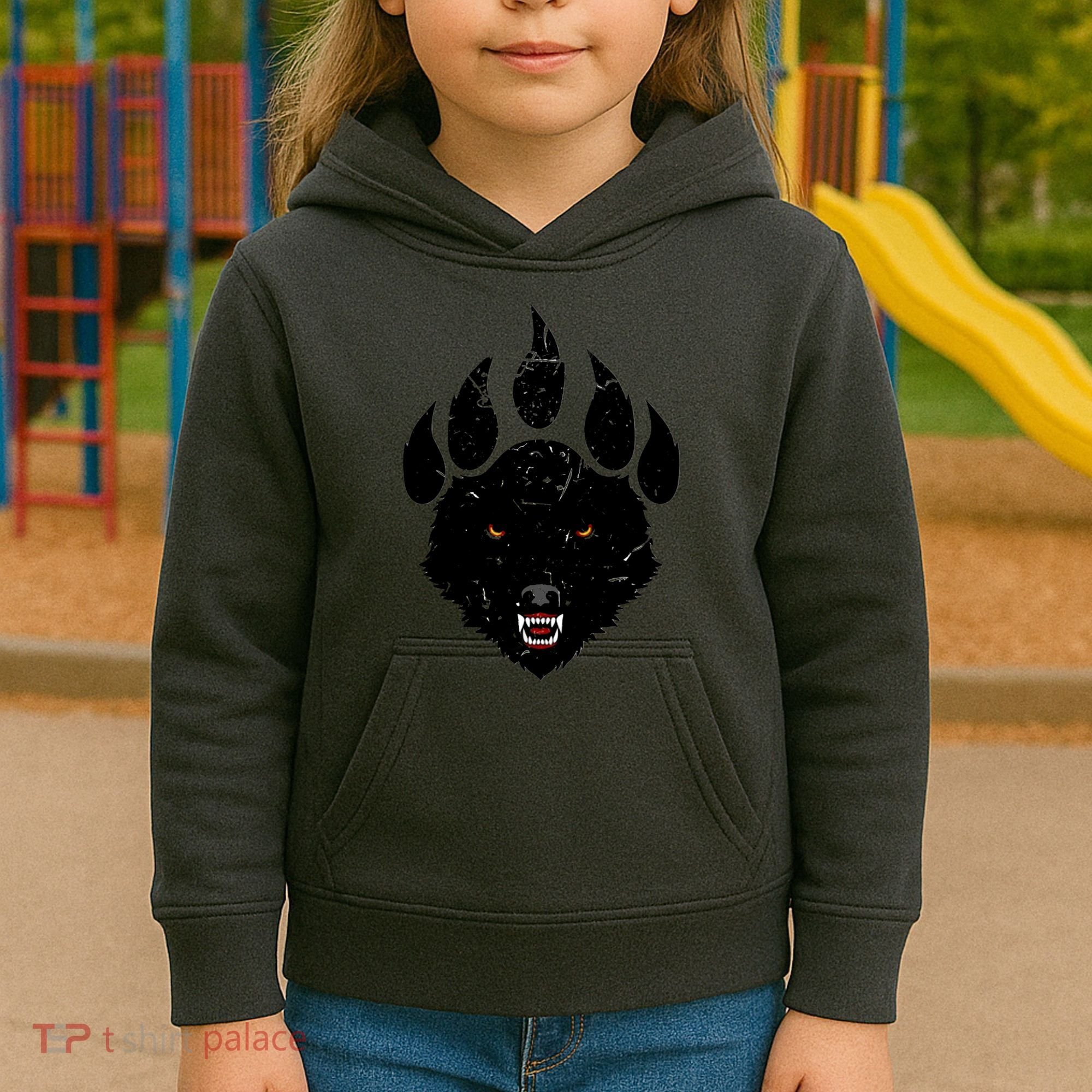 Wolf Claw Imprint Face Kids Hoodie