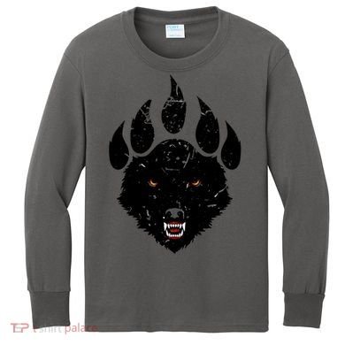 Wolf Claw Imprint Face Kids Long Sleeve Shirt