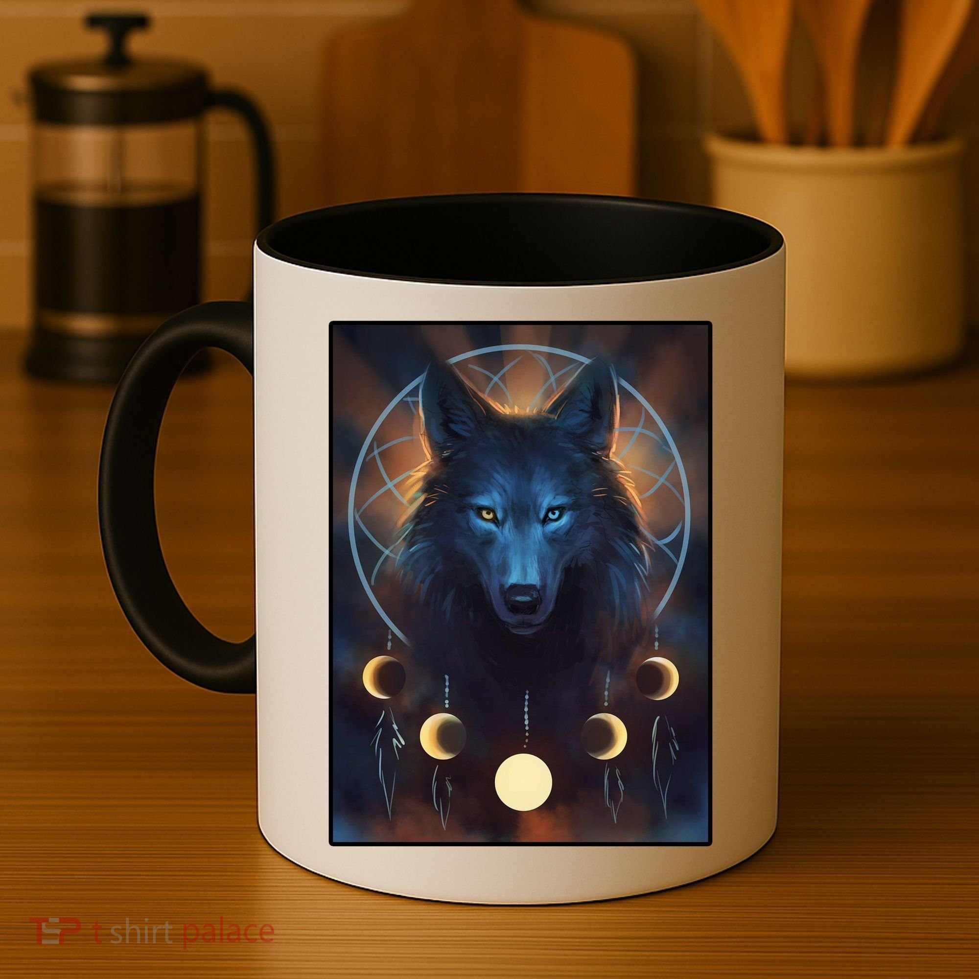 Wolf Dream Catcher Moon Phases  Coffee Mug