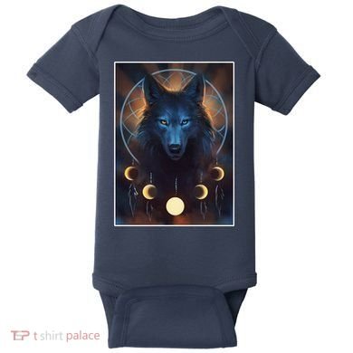 Wolf Dream Catcher Moon Phases  Baby Bodysuit