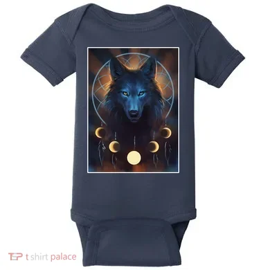 Wolf Dream Catcher Moon Phases  Baby Bodysuit