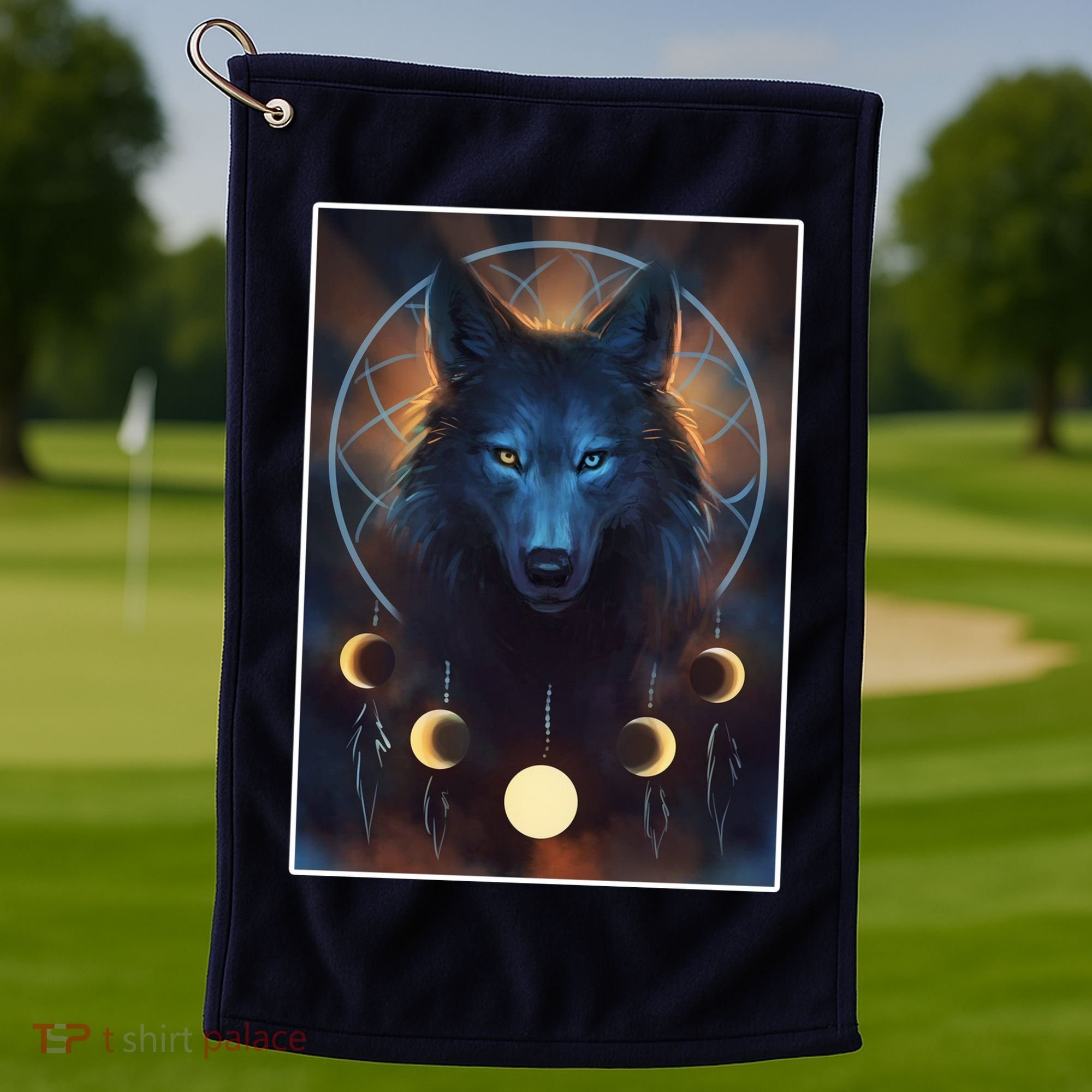Wolf Dream Catcher Moon Phases  Golf Towel