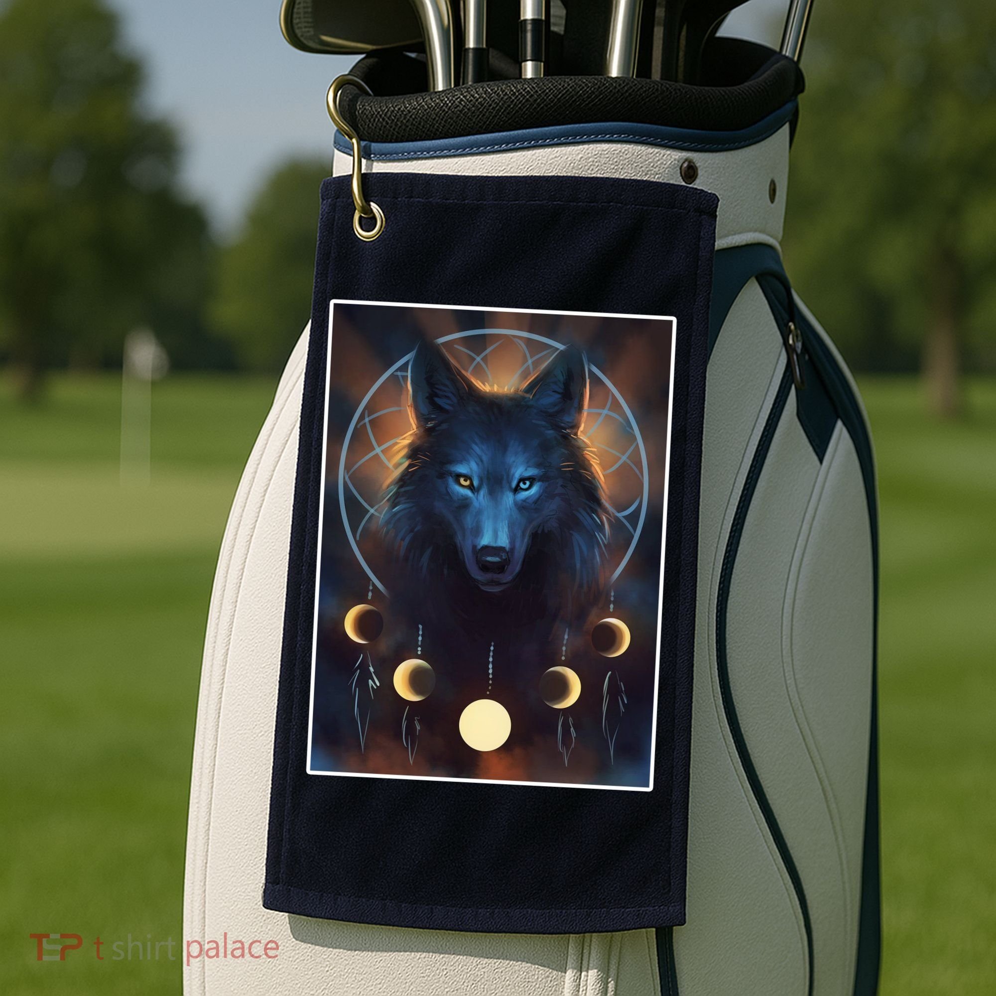 Wolf Dream Catcher Moon Phases  Golf Towel