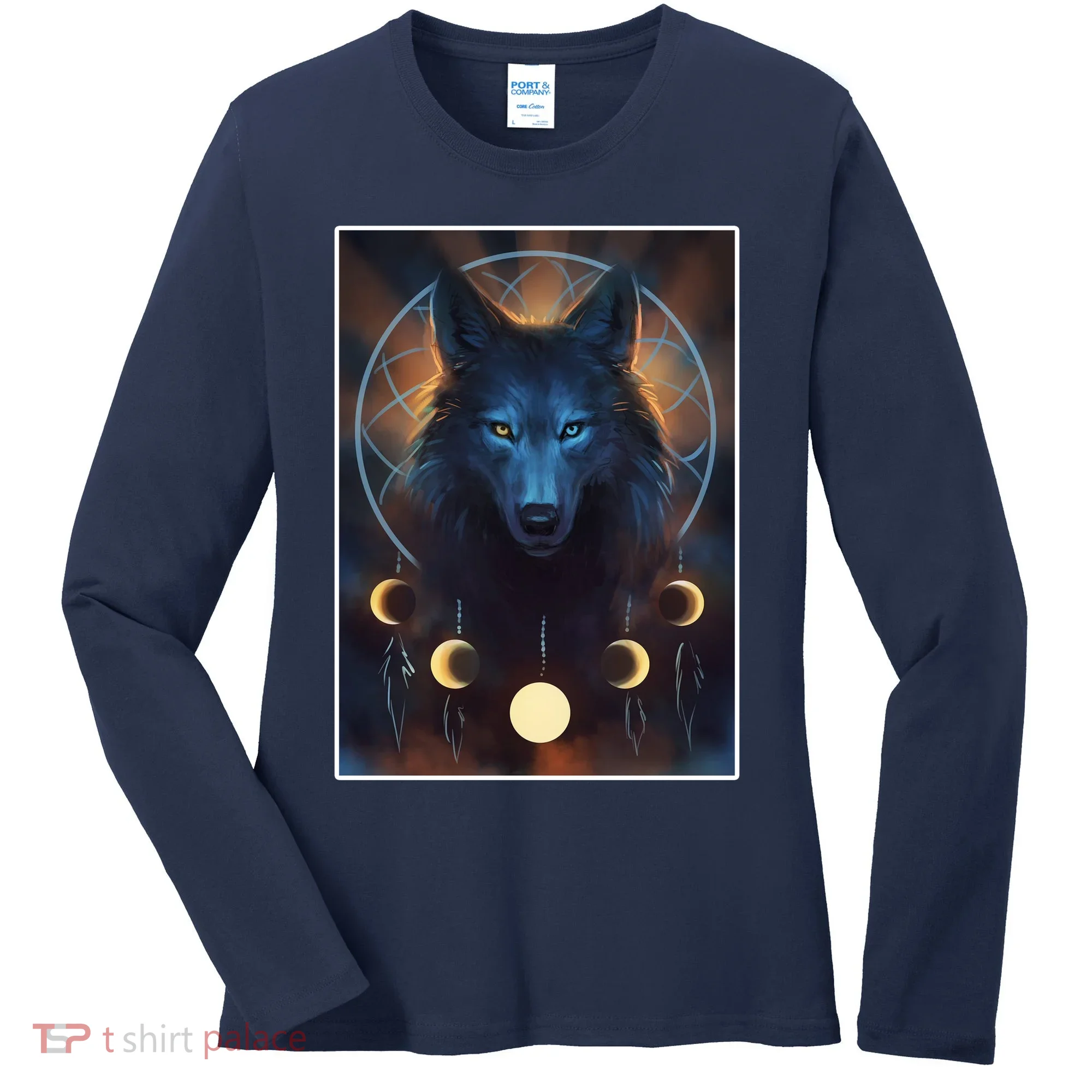 Wolf Dream Catcher Moon Phases  Women's Long Sleeve Shirt