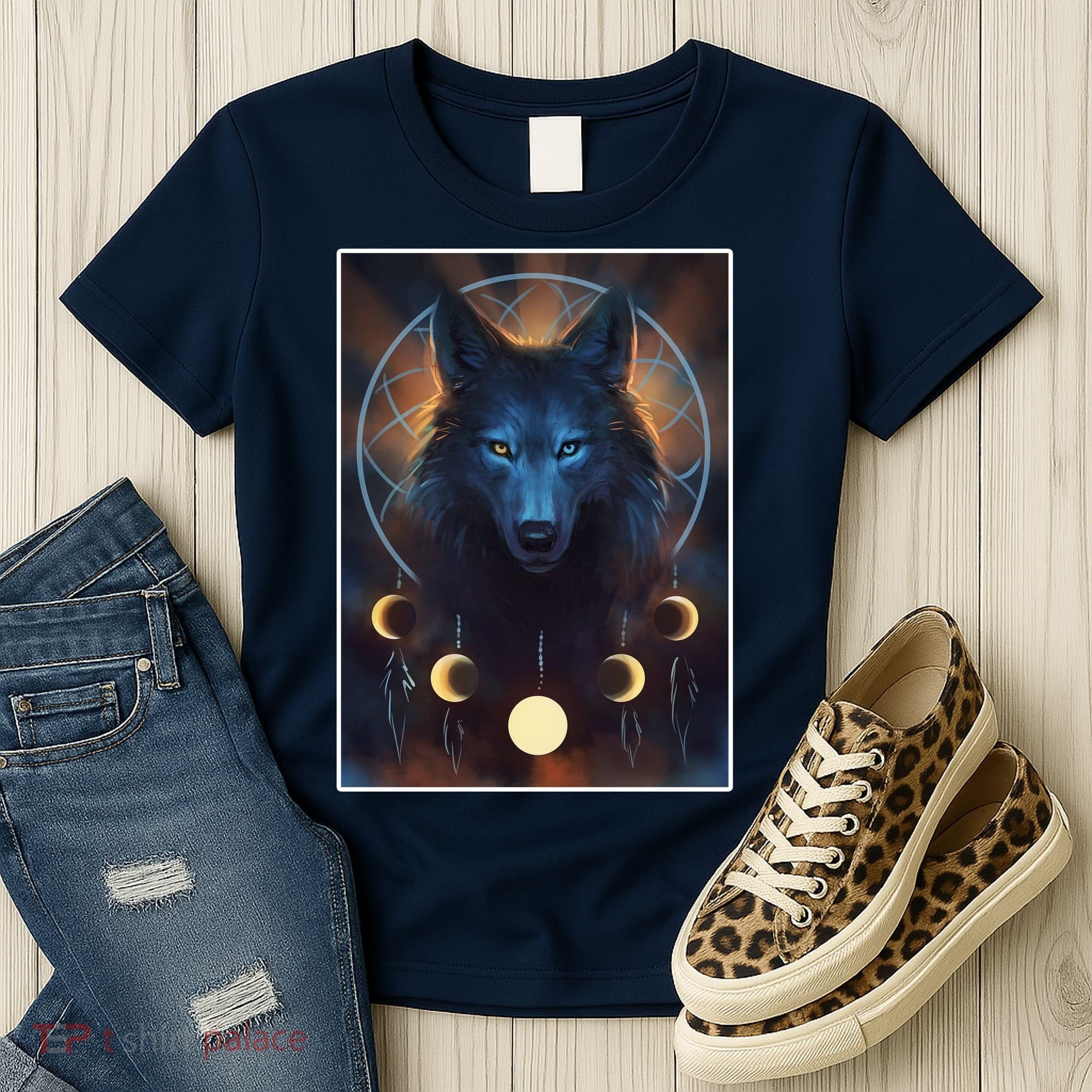 Wolf Dream Catcher Moon Phases  Women's T-Shirt