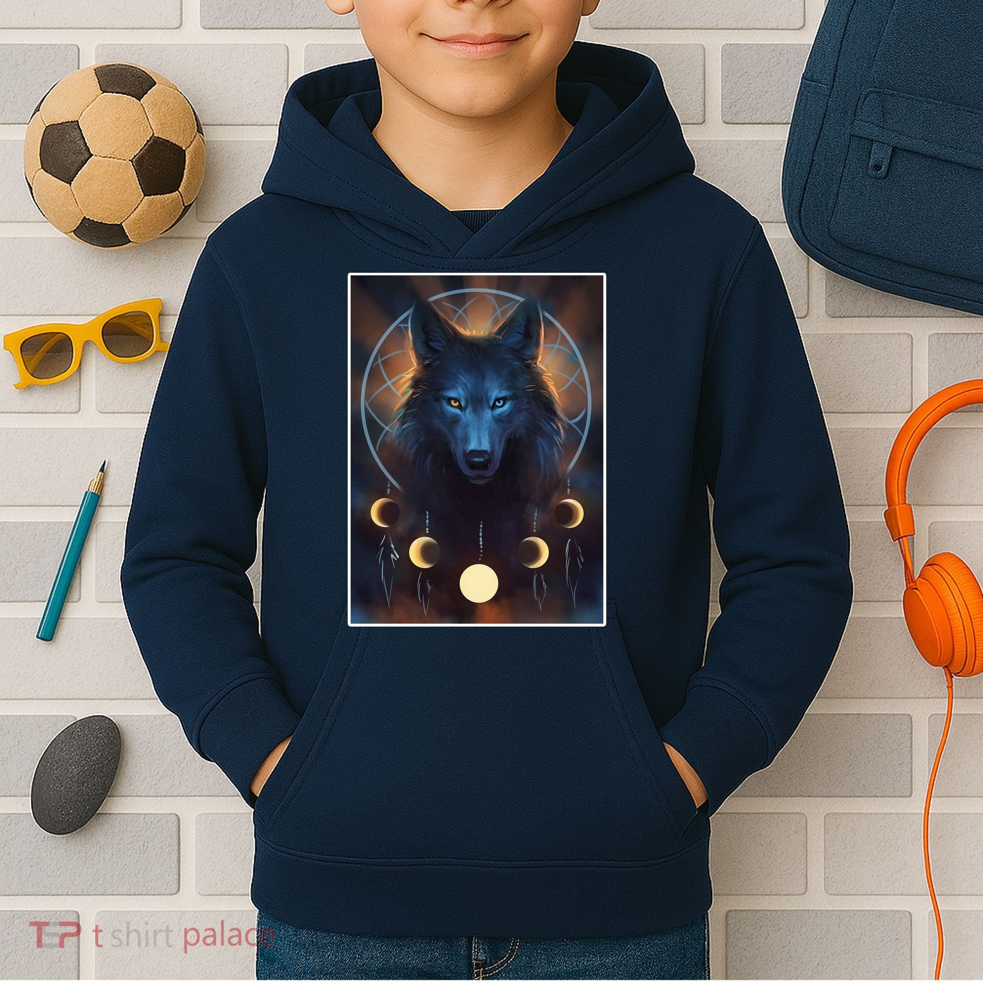 Wolf Dream Catcher Moon Phases  Kids Hoodie