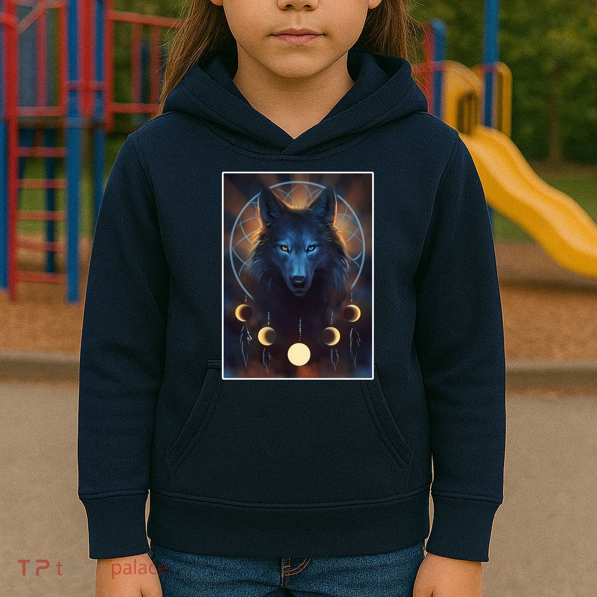 Wolf Dream Catcher Moon Phases  Kids Hoodie