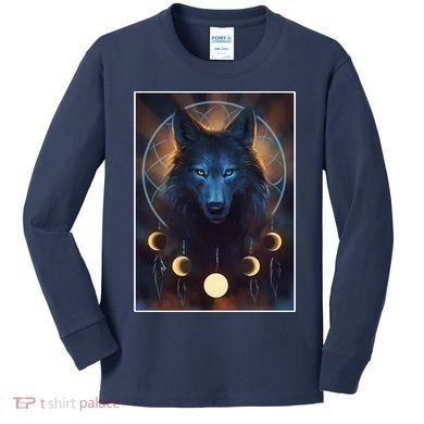 Wolf Dream Catcher Moon Phases  Kids Long Sleeve Shirt