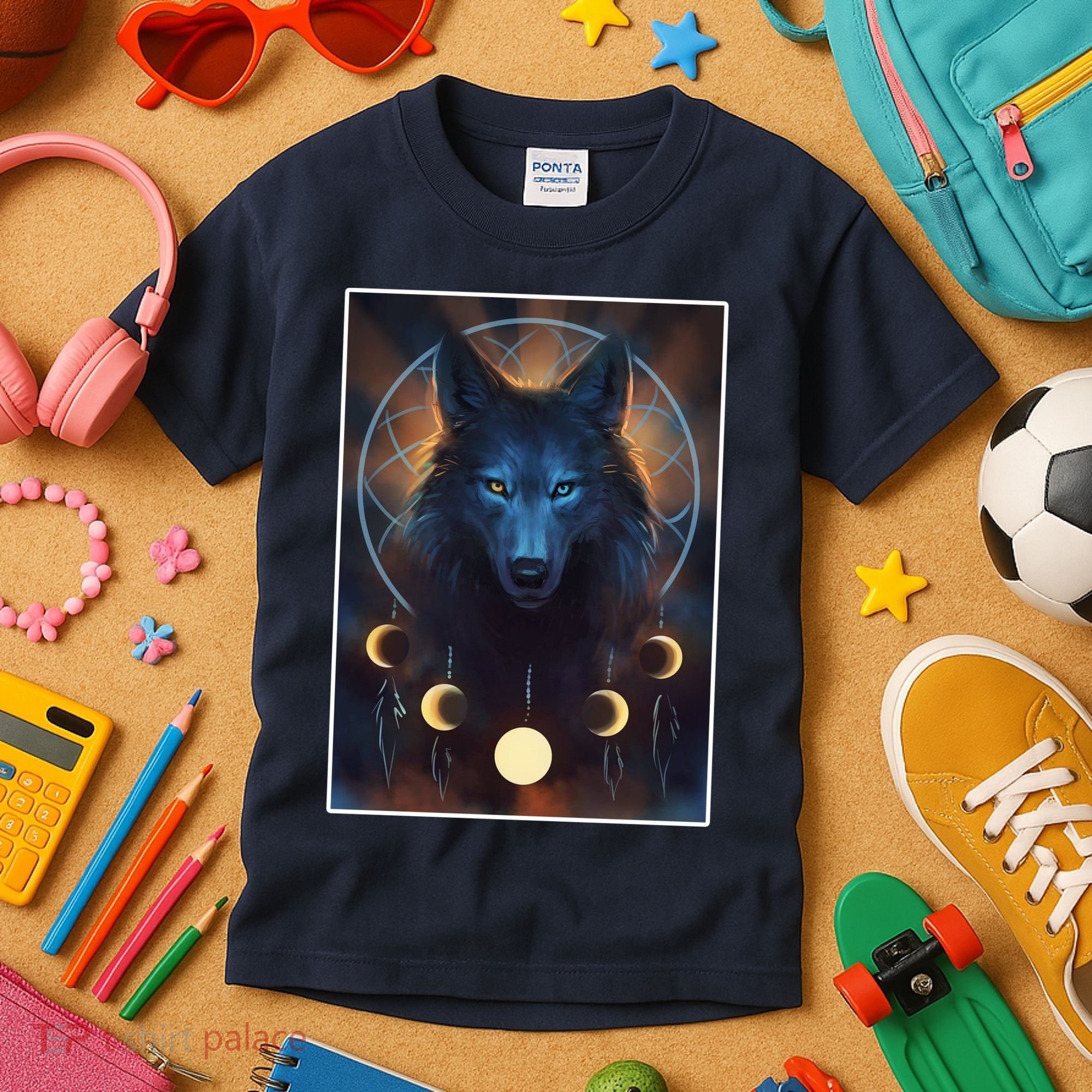 Wolf Dream Catcher Moon Phases  Kids T-Shirt