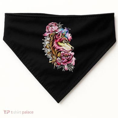 Wolf Flower Floral Cool Illustration USA-Made Doggie Bandana