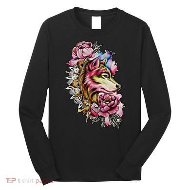 Wolf Flower Floral Cool Illustration Long Sleeve Shirt