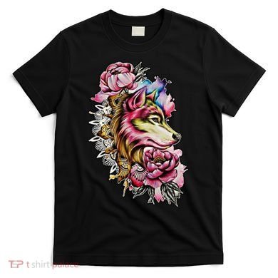 Wolf Flower Floral Cool Illustration T-Shirt