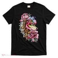 Wolf Flower Floral Cool Illustration T-Shirt thumb 0
